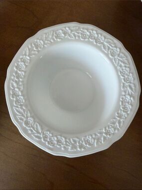 Vintage Indiana Glass Milk White 3D Embossed Floral Edge Bowl Set of 5.